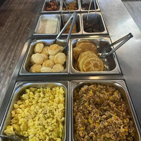 Breakfast buffet line
