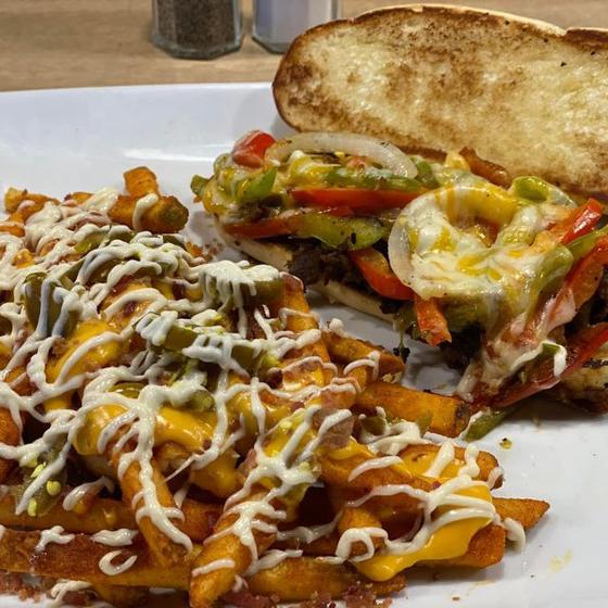 Chicken philly with loaded fries